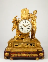 Myöhäinen Ludvig XV:n ormolu mantelikello, jossa Venuksen pitämä Henri IV:n profiilimedaljonki