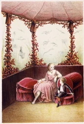Nainen puhumassa pojan kanssa - H. de la Blanchèren "" Matka meren pohjaan" -kappaleessa. Paris, toim. Jouvet et Cie, sd. 1880. (kaksoisnumero 02940)