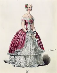 Näyttelijä Eugenie Doche (1821-1900) nimiroolissa Lady of Camellias, draama Alexandre Dumas fils (1824-1895), Ranska