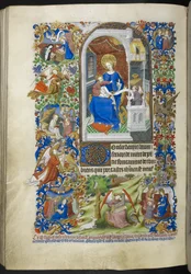 Lisää Ms 18850 f.199v, Fifteen Joys of the Virgin Mary, Book of Hours (The Bedford Hours) n. 1410-30 (muste, väri ja kulta velumilla)