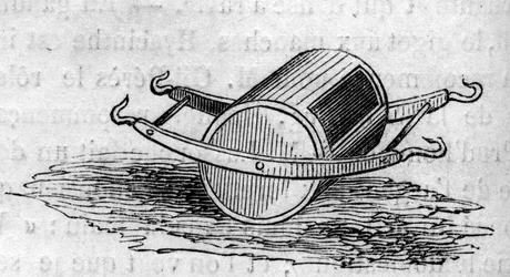 Maatalouskone: lannoitteen jakeluovi, joka esiteltiin Pariisin maatalouskilpailussa vuonna 1860. Kaiverrus "" Le Monde Illustré" -julkaisussa nro 172, 28. heinäkuuta 1860.