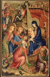 Altarolo del Bargello: Tietäjien kumarrus (Bargellon diptyykki, Tietäjien kumarrus). 1300-luvun ranskalaisen koulukunnan tuntemattoman tekijän maalaus, Firenze, Museo Nazionale del Bargello