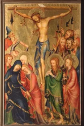 Altarolo del Bargello: Ristiinnaulitseminen (Bargellon diptyykki, Ristiinnaulitseminen). 1300-luvun ranskalaisen koulukunnan tuntemattoman tekijän maalaus, Firenze, Museo Nazionale del Bargello
