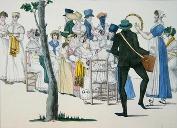 Ilta Koblentzissa, levy 20 Le Bon Genrestä (1800-luvun alku) (värillinen kaiverrus)