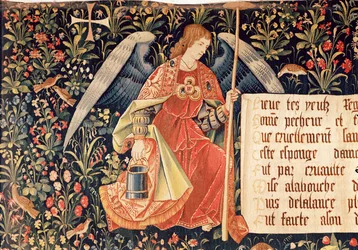 Enkeli, jonka sauvassa on sieni, yksityiskohta The Angels Bearing Instruments of the Passion -kappaleesta