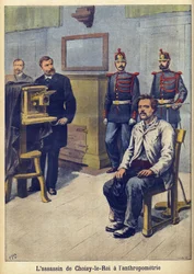 Antropometria - Alphonse Bertillon (1853-1914) kuvitus Le Petit Journalista toukokuussa 1899 (kaiverrus)