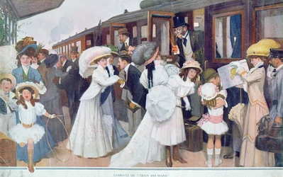 Aviomiesten saapuminen junalla, 1908