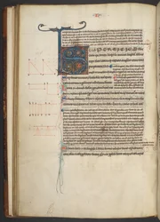 Arundel 84, f.33v, koristeltu S-alkukirja (vellum)