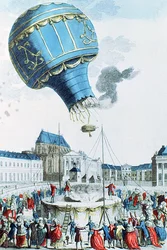 Montgolfierin veljesten kuumailmapallon nousu kuningasperheen edessä Versailles