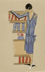 "Kotona", teoksesta Costumes Parisien, julkaisu 1925 (pochoir-painatus).