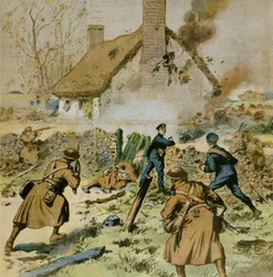 Poliisin ja brittiläisten joukkojen hyökkäys Sinn-Feinin miehittämälle maatilalle, Le Petit Journalin kansi, 5. joulukuuta 1910