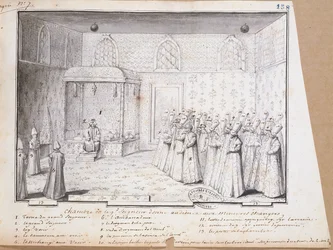 Konstantinopolin sulttaanin yleisöhuone suurlähettiläiden vastaanottamiseksi. 1717