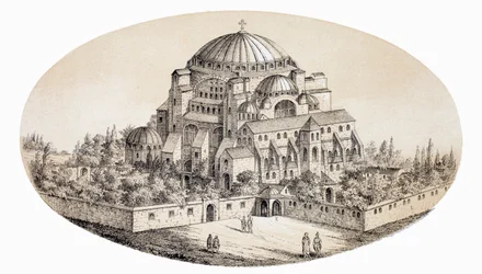 Aya Sofya Camii tai Pyhän Sofian basilika, Istanbul, Turkki, 1800-luvun puolivälin kuvituksen jälkeen, L