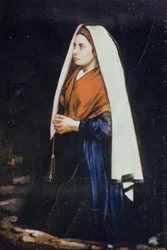 Bernadette Soubirous, 1800-luvun lopun maalauksesta (sävytetty valokuva kiinnitetty korttiin)