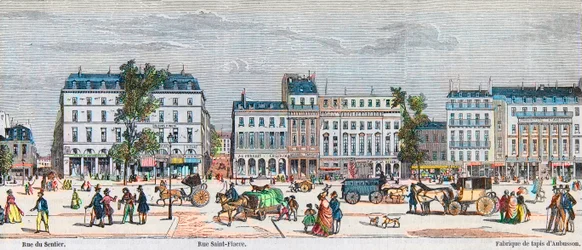 Boulevard Poissonnieren eteläpuoli - Rue du Sentier - Rue Saint Fiacre - Kaiverrus "Tableau-de-Paris" Edmond Texier 1852