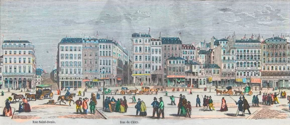 Boulevard Saint-Denis ja Boulevard Bonne-Nouvelle - Rue Saint-Denis - Rue de Clery - Kaiverrus "Tableau-de-Paris" Edmond Texier 1852