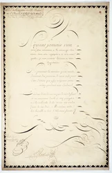 Kalligrafia: Andre Francois Rolandin vastaanottoteos vuodelta 1737.