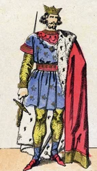 Capetian-dynastia: Ludvig VIII:n muotokuva, nimeltään Leijona (1187-1226), frankkien kuningas vuosina 1223-1226. Epinaalikuvaus 1800-luvun lopulta. Yksityinen kokoelma.