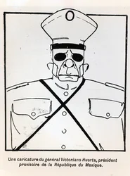 Kenraali Victoriano Huertan (1854-1916), vt. Meksikon tasavallan presidentin karikatyyri, kuva Le Monde Illustresta, julkaistu 1. maaliskuuta 1913