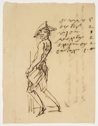 Nuoren sotilaan karikatyyri, 1809 (kynä ja ruskea muste paperille)