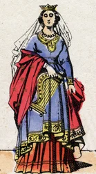 Karolingien dynastia: Ranskalaisen Emman (894-934) muotokuva Ranskalaisen Raoulin vaimon (v. 890-936). Epinaalikuvaus 1800-luvun lopulta. Yksityinen kokoelma.