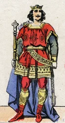 Karolingien dynastia: Ludvig II Begue (846-879), frangien kuninkaan muotokuva 877-879. Epinaalikuvaus 1800-luvun lopulta. Yksityinen kokoelma.