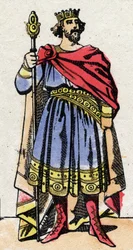 Karolingien dynastia: Ranskan Raoulin (tai Rodolphen, v. 890-936) muotokuva frankkien kuninkaasta 923-936. Epinaalikuvaus 1800-luvun lopulta. Yksityinen kokoelma.