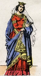 Karolingien dynastia: Muotokuva Richarde Swabianista (841-896) Charles III Le Grosin (839-888) frangivaimon kuningattaresta. Epinaalikuvaus 1800-luvun lopulta. Yksityinen kokoelma.