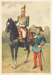 Centengudes vuonna 1860 (Eliitin ratsuväen joukko, joka vastaa keisari Napoleon III:n henkilökohtaisesta vartiosta, perustettiin vuonna 1854, hajotettiin vuonna 1870)