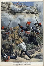 Tšad, väijytys Abir Taouilissa (Abir-Taouil), kapteeni Fiegenschuhin kuolema, kuva Le petit Journalista, illustrique-liite, 6. maaliskuuta 1910