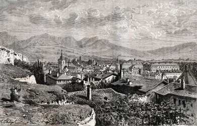 Chambery - Savoie - kaiverrus "La France illustree: maantiede, historia, tilastohallinto" V.A. Maltaanruskea. 1884