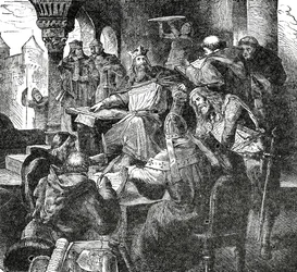 Kaarle Aachenin palatsikoulunsa oppilaiden ja opettajien kanssa, noin 1890