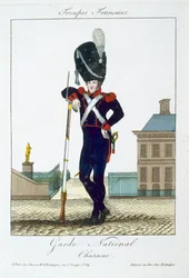 Kansalliskaartin jääkäri, teoksesta Troupes Françaises, julkaissut Basset, Pariisi, noin 1790
