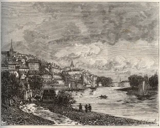 Chateau-Gontier (Chateau Gontier) - Mayenne Pays de la Loiren alueella - kaiverrus "La France illustrée: maantiede, historia, hallintostatistique" V.-A. Maltaanruskea. 1884