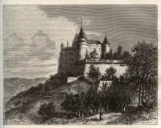 Chateau de Mercues - Cahors - kaiverrus "La France illustree: maantiede, historia, tilastohallinto" V.A. Maltaanruskea. 1884