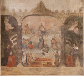 Kirkko (Johannes Kastajan kirkko). Sisustus. Saint-Fursyn kappeli. Seinämaalauksia. Marian kirkkaus (fresko, joka tunnetaan nimellä hyvä kuolema). Aloita 1700-luvulla.