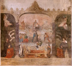 Kirkko (Johannes Kastajan kirkko). Sisustus. Saint-Fursyn kappeli. Seinämaalauksia. Marian kirkkaus (fresko, joka tunnetaan nimellä hyvä kuolema). Aloita 1700-luvulla.