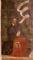 Kirkko (Johannes Kastajan kirkko). Sisustus. Saint-Fursyn kappeli. Seinämaalauksia. Marian kirkkaus (fresko, joka tunnetaan nimellä hyvä kuolema). Aloita 1700-luvulla.