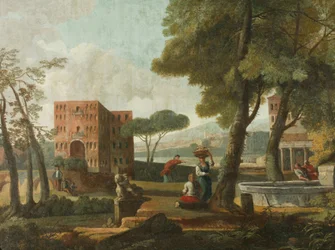 Klassinen maisema sfinksillä, n. 1700 (öljy kankaalle)