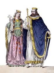 Clovis I ja Clotilde elokuvassa ”Ranskan kuninkaat ja kuningattaret”, sd. 1800-luvulla.