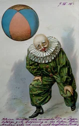 Clown, n. 1905, postikortti, kuiva offset litografia, kullanvärinen, Ranska, 20. vuosisata