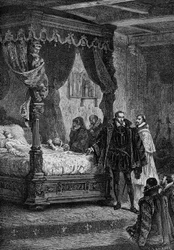Coligny Francois II:n kuolinvuoteella - Guizotin "Ranskan historiassa".