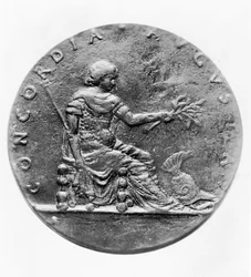 Concordia, Louis XI:n esittävän medaljongin kääntöpuolella (pronssi)