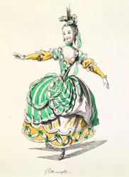 Pukusuunnittelu Phrygiennelle, Dardanus, Leclerc de Labrueren libretto, säveltäjä Jean-Philippe Rameau (1683-1764) faksimile A. Guillaumot Fils (värikaiverrus)