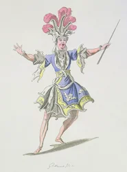 Pukusuunnittelu Taikurille, Dardanus, Leclerc de Labrueren libretto, säveltäjä Jean-Philippe Rameau (1683-1764) faksimile A. Guillaumot Fils (värikaiverrus)