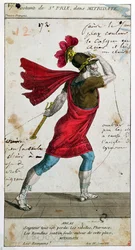 Saint-Prixin puku Racinen tragediassa Mithridate, 1700-1800-luku (värikaiverrus)