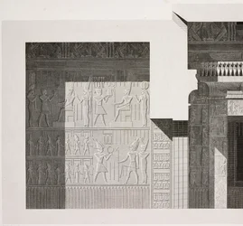 Pienen eteläisen temppelin poikkileikkaus, yksityiskohta, Karnakin temppelikompleksi, Thebe, Luxor, Egypti