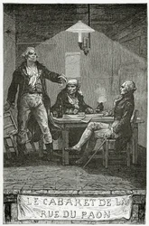 Danton, Marat, Robespierre - kuvitus Quatre Vingt Treizesta, 1800-luku (bw-kaiverrus)