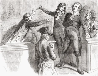 Danton ja Desmoulins puolustavat itseään konventissa 30. maaliskuuta 1794 Louis Blancin (1811-82) 1847-62 "Histoire de la Revolution Francaisesta"