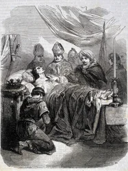Saint Louisin kuolema Palestiinassa vuonna 1270 - "" Histoire de France" -kirjassa L.-P. Anquetil